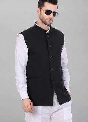 men's polycotton nehru jacket - black 1