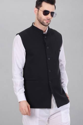  men's polycotton nehru jacket - black