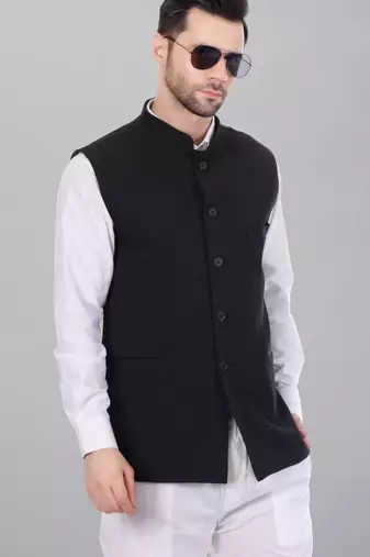  men's polycotton nehru jacket - black