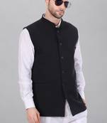  men's polycotton nehru jacket - black
