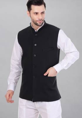  men's polycotton nehru jacket - black 2