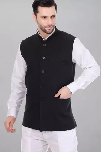 men's polycotton nehru jacket - black