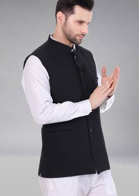 men's polycotton nehru jacket - black 3