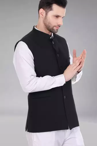  men's polycotton nehru jacket - black