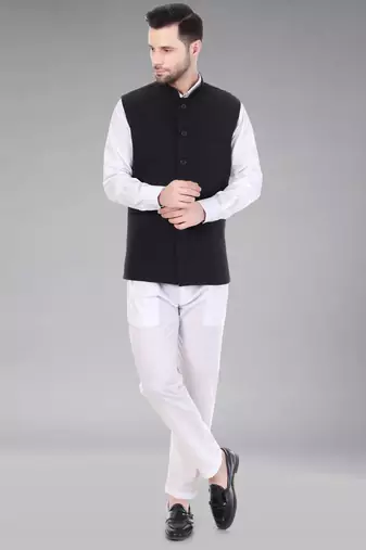  men's polycotton nehru jacket - black