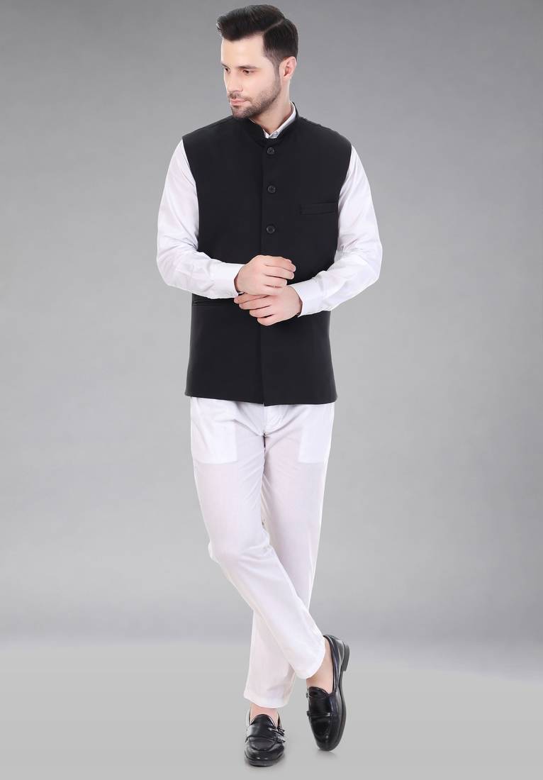  men's polycotton nehru jacket - black