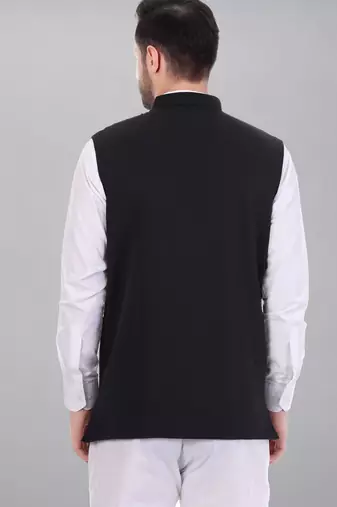  men's polycotton nehru jacket - black