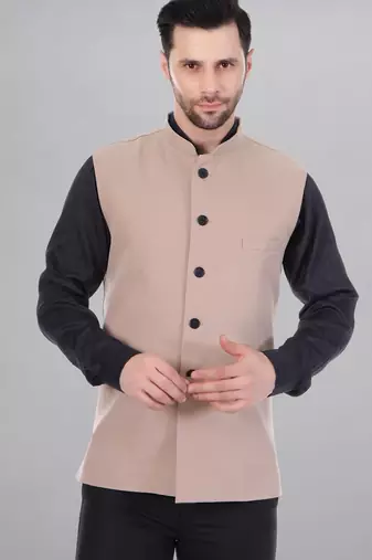  men's polycotton nehru jacket - beige