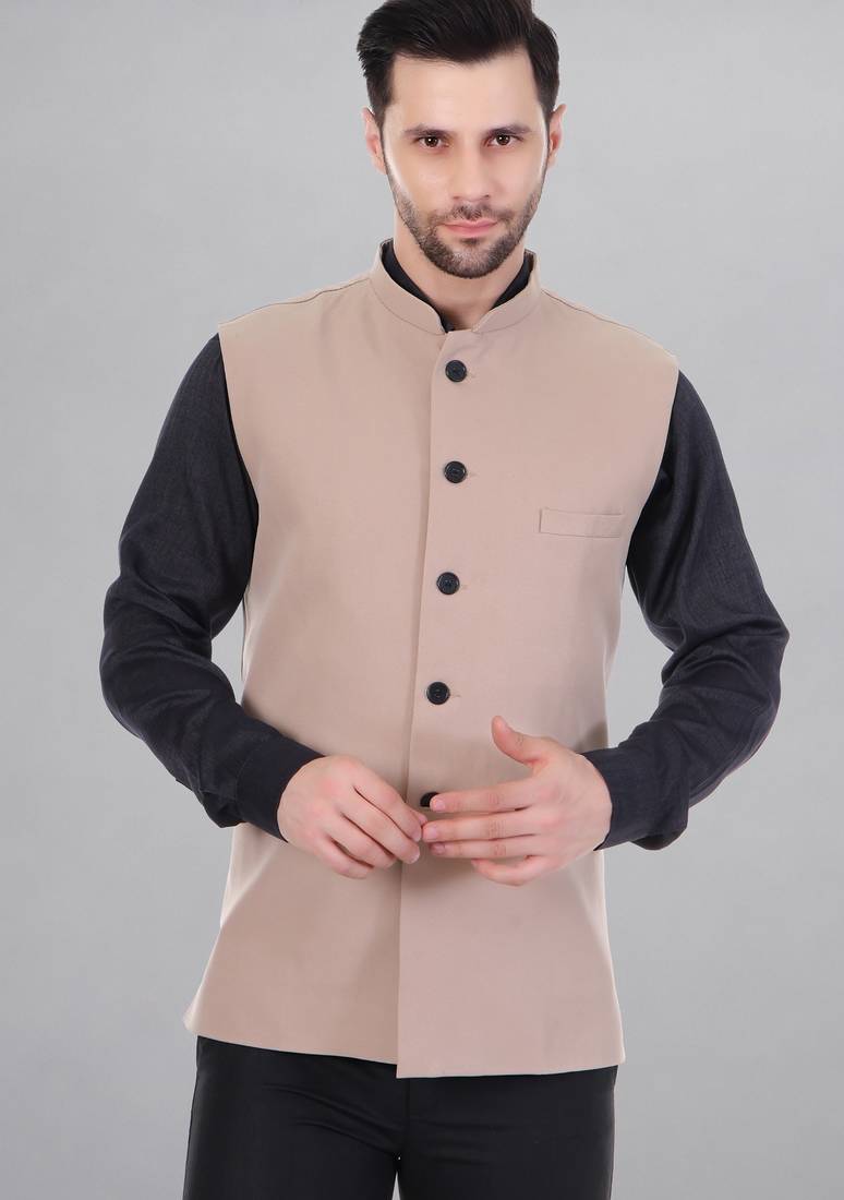  men's polycotton nehru jacket - beige