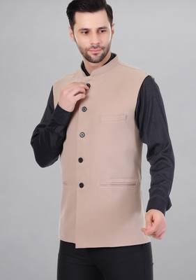  men's polycotton nehru jacket - beige 2