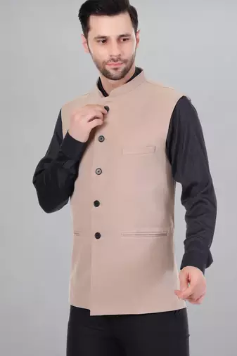  men's polycotton nehru jacket - beige
