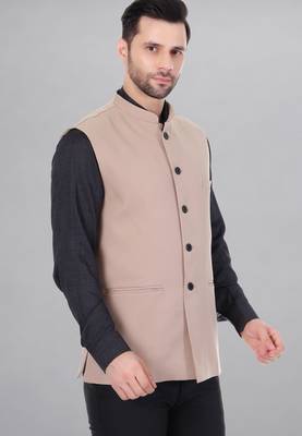  men's polycotton nehru jacket - beige 3