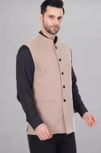  men's polycotton nehru jacket - beige
