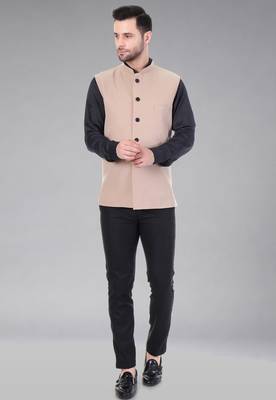  men's polycotton nehru jacket - beige 4