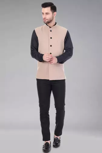  men's polycotton nehru jacket - beige