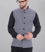 Veera paridhaan men's kashida embroidered nehru jacket - blue