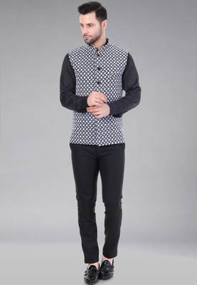 Veera paridhaan men's kashida embroidered nehru jacket - blue 4