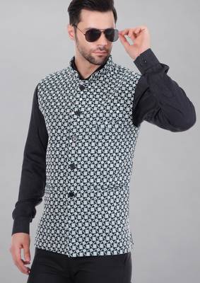  men's kashida embroidered nehru jacket - green 1