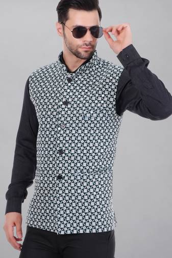  men's kashida embroidered nehru jacket - green