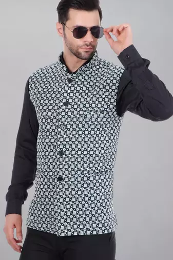  men's kashida embroidered nehru jacket - green