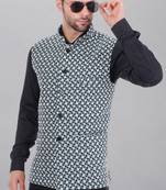  men's kashida embroidered nehru jacket - green