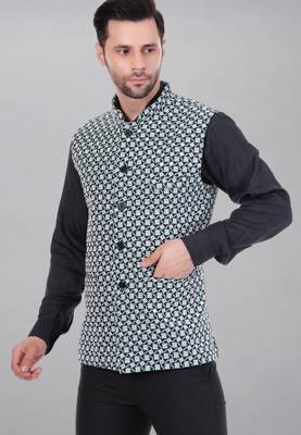  men's kashida embroidered nehru jacket - green 2