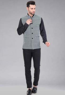  men's kashida embroidered nehru jacket - green 4