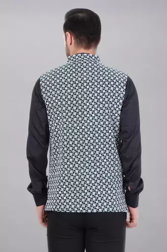  men's kashida embroidered nehru jacket - green