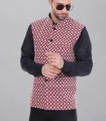  men's kashida embroidered nehru jacket - red