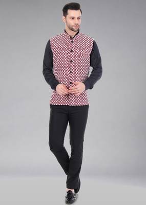  men's kashida embroidered nehru jacket - red 4