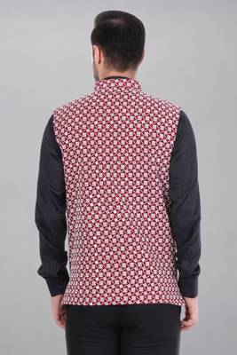  men's kashida embroidered nehru jacket - red 5