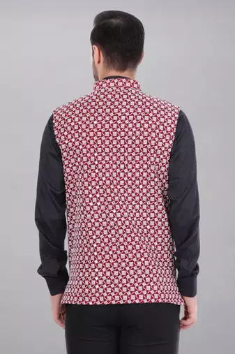  men's kashida embroidered nehru jacket - red
