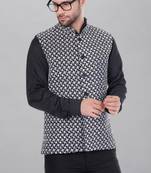  men's kashida embroidered nehru jacket - black