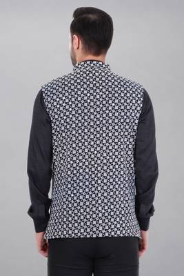  men's kashida embroidered nehru jacket - black 5