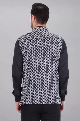  men's kashida embroidered nehru jacket - black