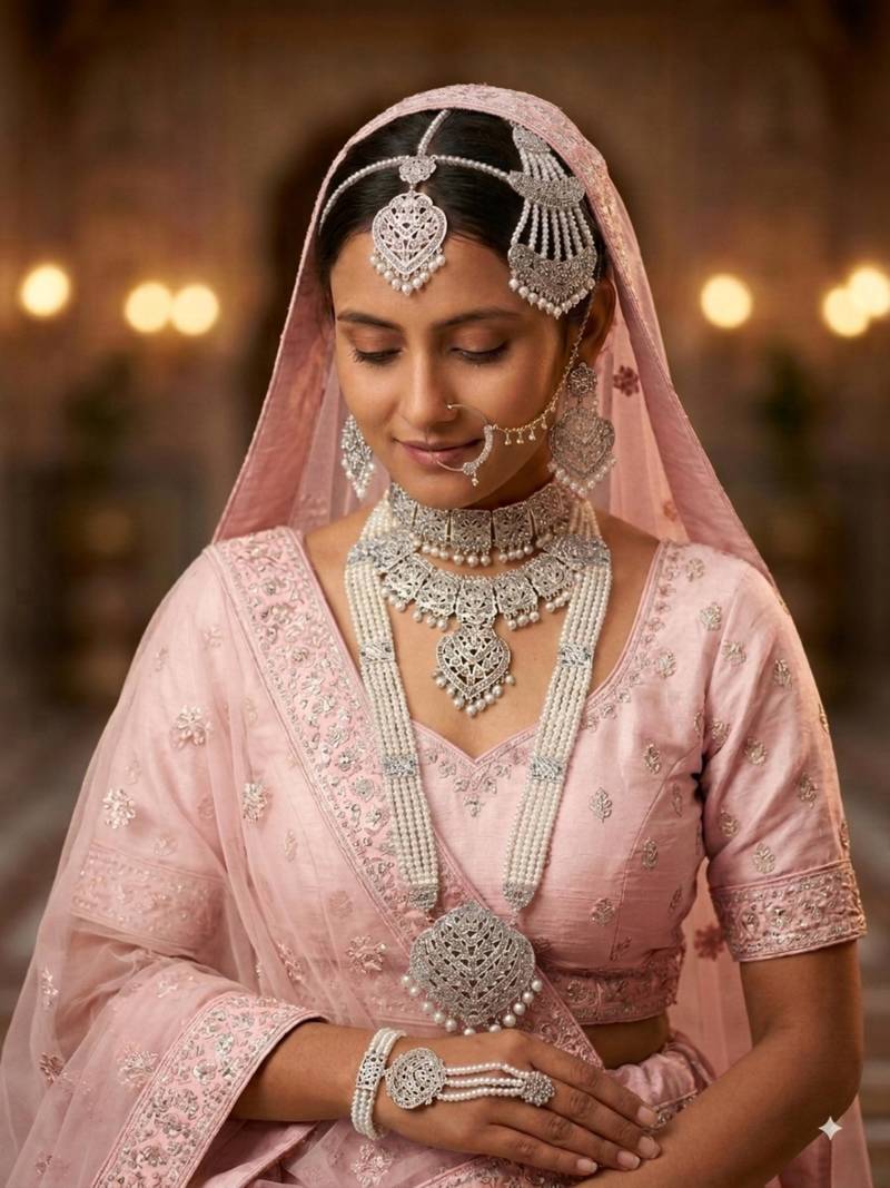 White Moti Kundan Necklace Set for Women