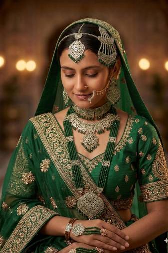 Traditional Green  Moti Kundan Necklace Set for Women