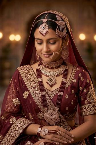 Traditional maroon Moti Kundan Necklace Set for Women