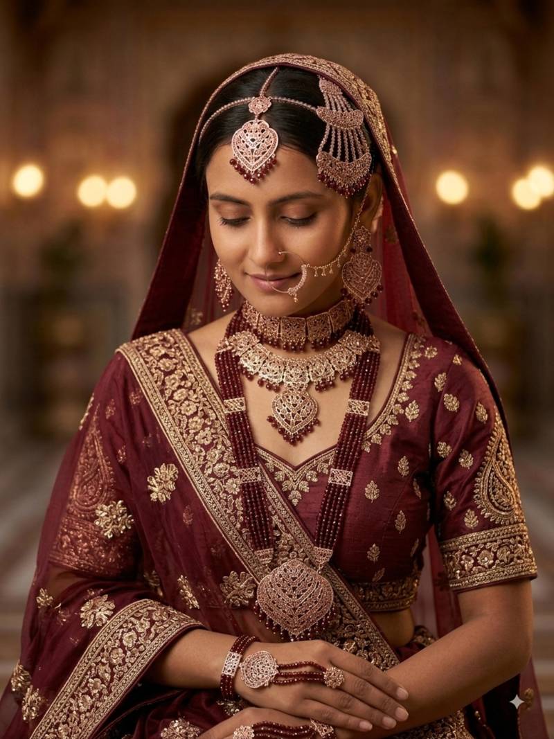 Traditional maroon Moti Kundan Necklace Set for Women