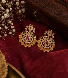 Gold plated traditional temple earrings with ruby & green stones for women