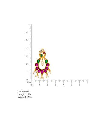 Gold plated peacock chandbali earrings with pink green stones & pearl drops 4
