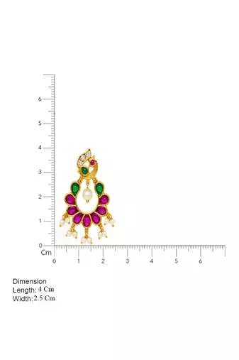 Gold plated peacock chandbali earrings with pink green stones & pearl drops