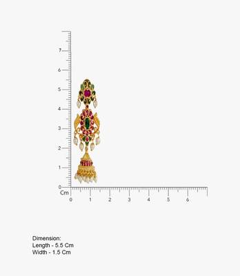 Gold plated kemp jhumka earrings with ruby green stones & pearl drops for women 4
