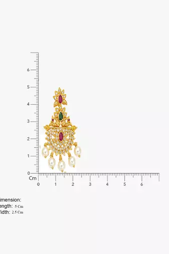 Gold plated designer chandbali earrings with ruby green stones & pearl drops