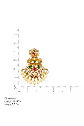 Gold plated ruby green designer earrings with pearl drops | traditional ethnic jewelry