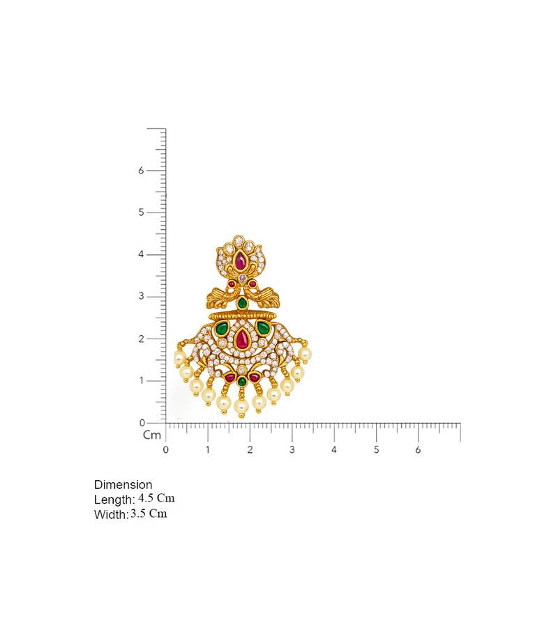 Gold plated ruby green designer earrings with pearl drops | traditional ethnic jewelry