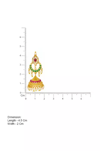 Traditional south indian gold plated jhumka earrings with green stones & pearl drops