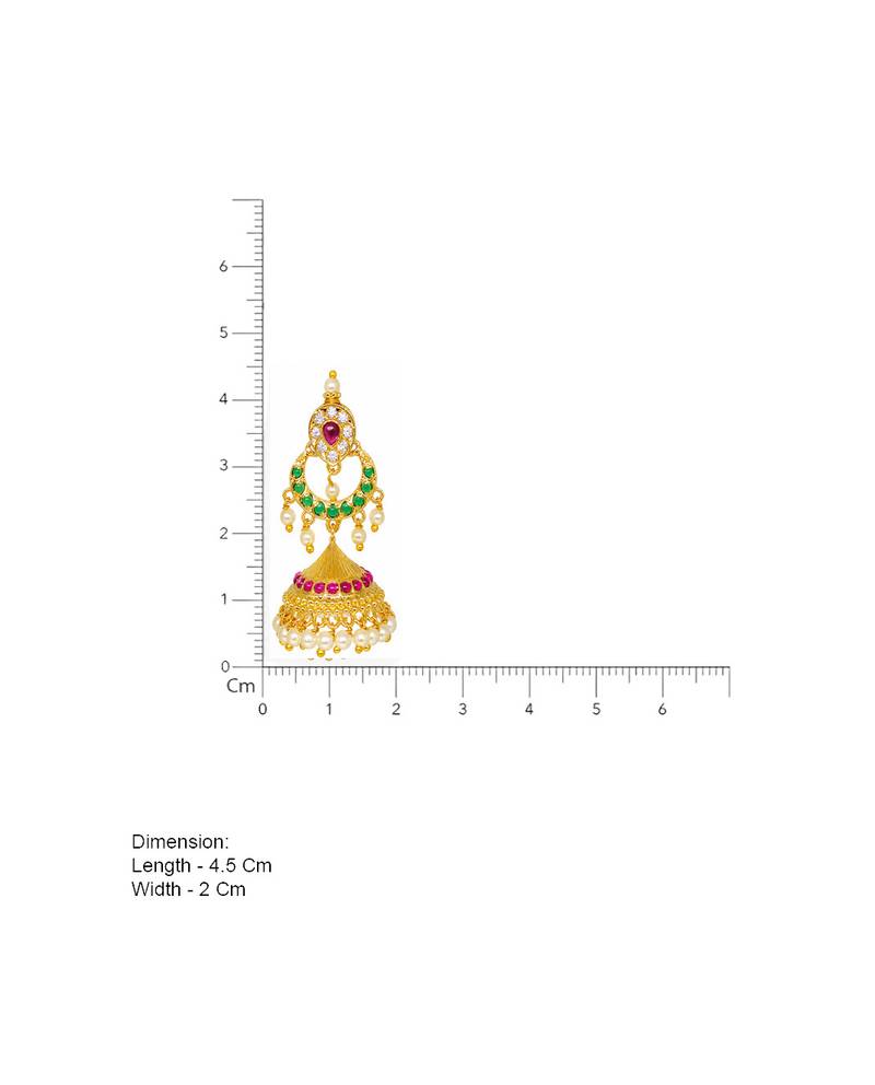 Traditional south indian gold plated jhumka earrings with green stones & pearl drops