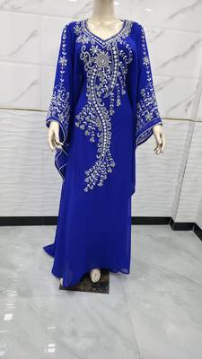 Royal blue silver bedded work georgette stitched kaftan designer party women dresses 1