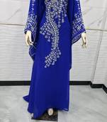 Royal blue silver bedded work georgette stitched kaftan designer party women dresses